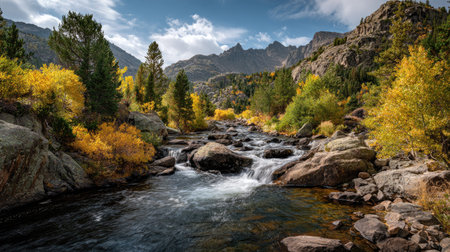 A photograph of Rocky Mountains wilderness 63 with rocky mountain wilderness ridge, mountain stream...