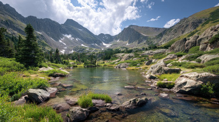 A photograph of Rocky Mountains wilderness 9 with rocky mountain alpine basin, rocky alpine terrain,...