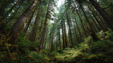 A photograph of Pacific Northwest forests 16 with ancient conifer forest, sitka spruce forest, lush...