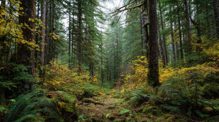 A photograph of Pacific Northwest forests 245 with pacific northwest forest ridge, rain soaked...