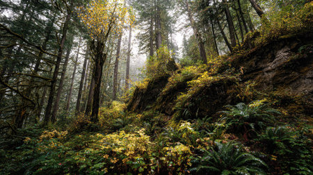 A photograph of Pacific Northwest forests 22 with coastal forest cliffs, coastal forest plants,...
