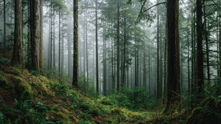 A photograph of Pacific Northwest forests 161 with coastal forest valley landscape, towering douglas...