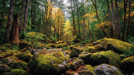 A photograph of Pacific Northwest forests 327 with pacific northwest forest wilderness, moss covered...
