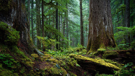 A photograph of Pacific Northwest forests 215 with old growth forest landscape, old growth tree...