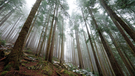 A photograph of Pacific Northwest forests 248 with evergreen forest canyon, towering douglas fir...