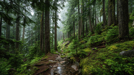 A photograph of Pacific Northwest forests 272 with temperate rainforest mountain slope, giant...