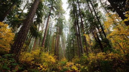 A photograph of Pacific Northwest forests 163 with deep forest wilderness, conifer forest needles,...