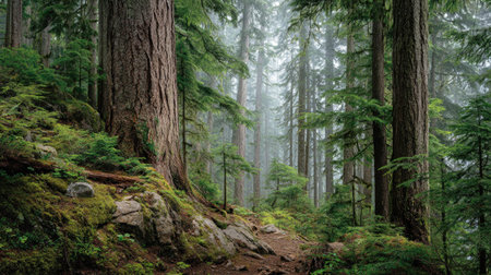 A photograph of Pacific Northwest forests 190 with old growth forest landscape, old growth tree...