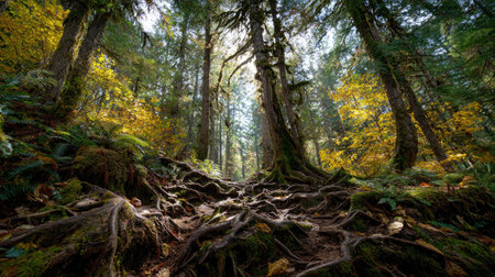 A photograph of Pacific Northwest forests 358 with dense pacific northwest forest valley, ancient...