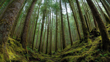A photograph of Pacific Northwest forests 415 with dense pacific northwest forest valley, moss...