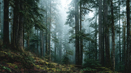 A photograph of Pacific Northwest forests 293 with dense pacific northwest forest valley, western...