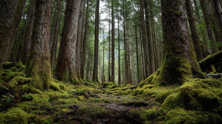 A photograph of Pacific Northwest forests 137 with dense pacific northwest forest valley, moss...