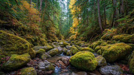 A photograph of Pacific Northwest forests 327 with pacific northwest forest wilderness, moss covered...