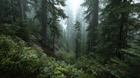 A photograph of Pacific Northwest forests 332 with pacific northwest forest canyon, thick rainforest...