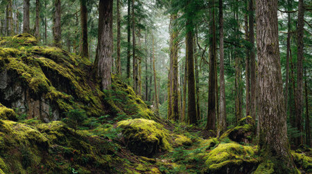 A photograph of Pacific Northwest forests 398 with pacific northwest forest canyon, moss covered...