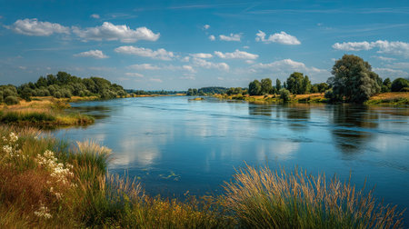 A photograph of loire river valley landscape, reed grasses, summer, ultra realistic landscape...