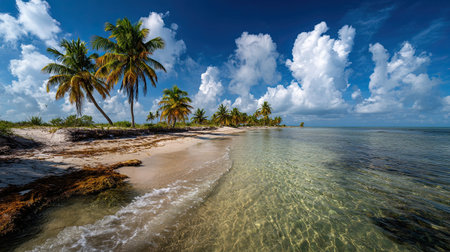 A photograph of Caribbean tropical islands 29 with tropical shoreline basin, sandy soil, trade wind...