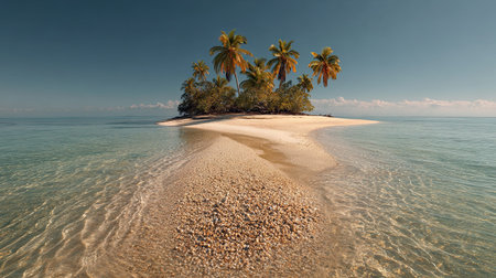 A photograph of Caribbean tropical islands 188 with island coastal ridge, seashell covered sand, dry...