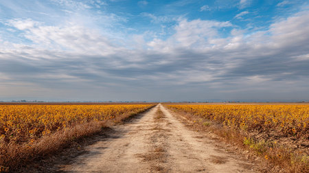 A photograph of camargue salt flats, sunflower fields, ultra realistic landscape photography, wide angle lens, natural colors, clean composition, no peopleの写真素材