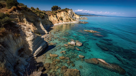 A photograph of Greece 23 with zakynthos turquoise bay, dry mediterranean soil, greek winter, ultra...
