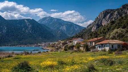 A photograph of Turkey 90 with egean coastal village, wild herbs, turkish spring, ultra realistic...