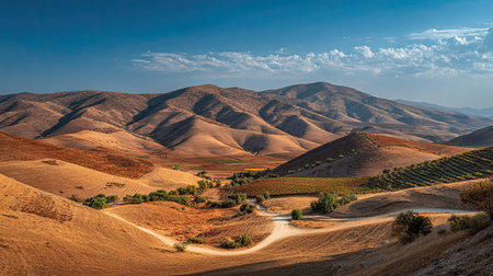 A photograph of Turkey with turkish vineyard hills, wild desert plants, turkish summer, ultra...