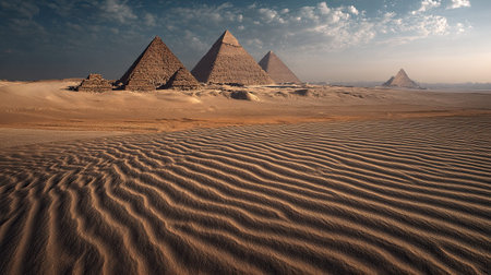 A photograph of Egypt 93 with giza pyramids desert plateau, sand ripple textures, egyptian autumn,...