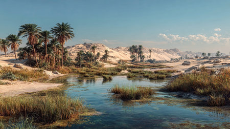 A photograph of Egypt 73 with giza desert panorama, nile river plants, egyptian winter, ultra...