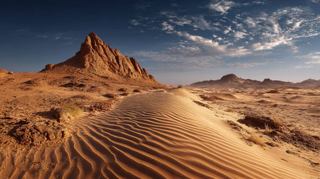 A photograph of sinai desert ridge, sand ripple textures, egyptian autumn, ultra realistic landscape photography, wide angle lens, natural colors, clean composition, no peopleの写真素材
