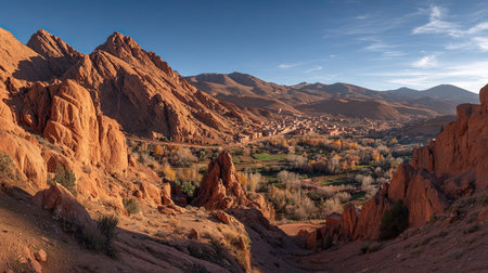 A photograph of Morocco 46 with dades valley panorama, rock formations, moroccan winter, ultra...