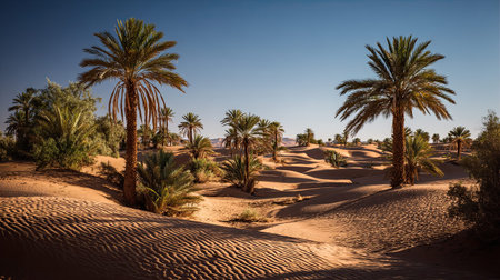 A photograph of Morocco 44 with merzouga sand sea, palm groves, moroccan summer, ultra realistic...
