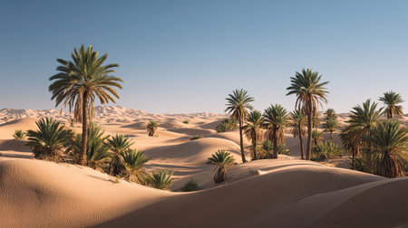 A photograph of merzouga sand sea, palm groves, moroccan summer, ultra realistic landscape...
