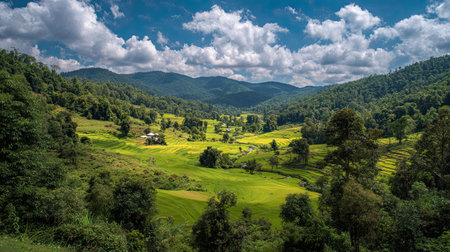 A photograph of Thailand with chiang mai countryside valley, ultra realistic landscape photography,...