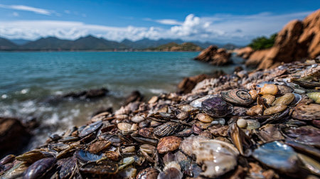 A photograph of VietNam 18 with phan rang coastal hills, shell fragments, vietnamese spring, ultra...