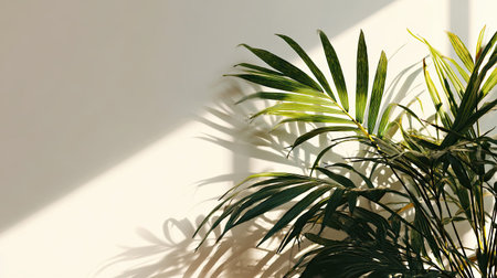 tropical plant corner, minimal decor, social media, eco minimal, green natural, bright clean light,off center, no text, copy space, commercial stock photo