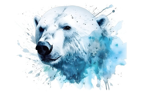Watercolor polar bear's head on white background. Generative AI.の素材