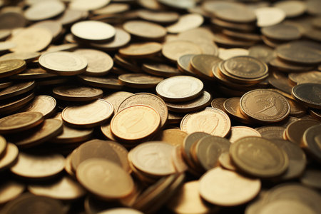 Coins background, close up view. Money, finance, personal savings concept. AI generated.の素材