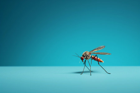 Mosquito on blue background with copy space, close up. AI generated.の素材