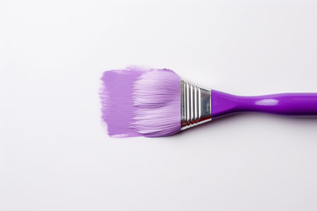 Paint brush and purple paint on white background, copy space. Home repair and finishing concept. AI generated.の素材