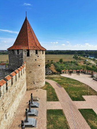 Wall and tower of Bender Fortress in Transnistria, Moldova. An Ottoman architectural monument of the...