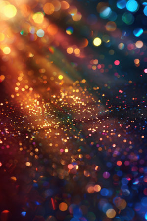 A dynamic display of bright and colorful bokeh lights creates a visually stimulating background. Generative AIの素材