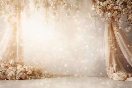 Pastel beige flower composition romantic background. Wedding, Valentine's Day. AI generated.の素材