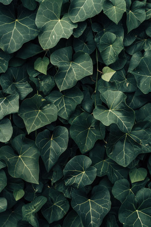 A dense layer of vibrant green ivy leaves showcases their natural beauty in a garden setting. Generative AIの素材