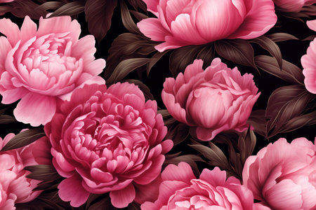 Seamless pattern illustration. Pink peonies flower background. AI generated.の素材