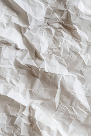 A close-up of crumpled white paper. The paper is textured, with a variety of folds and creases. Generative AIの素材