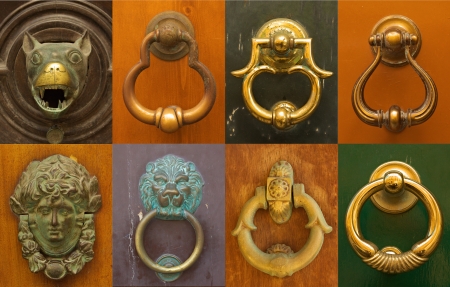 Eight old Sicilian doorknockers in one composition の写真素材