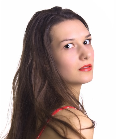 portrait of dark haired girlの写真素材