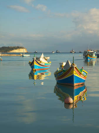 Fishing boats anchored at seaのeditorial素材