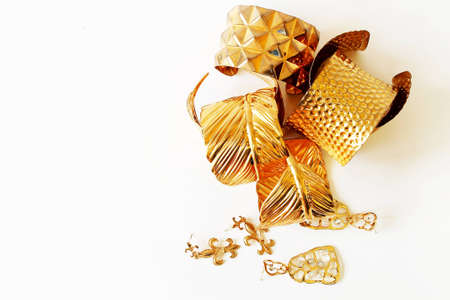 golden bracelet on white backgroundの写真素材