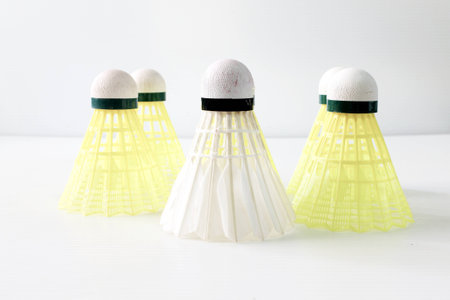 yellow plastic shuttlecocksの写真素材